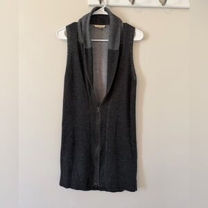 Eileen Fisher Sleeveless Longline Cardigan Vest Full Zip Gray Size XXS Organic